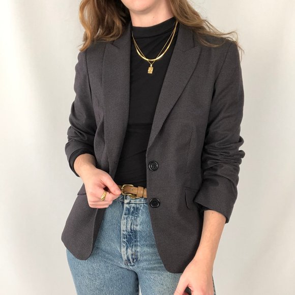 Stunning Vintage Oversized Micro Houndstooth Blazer Jacket Coat Preppy Academia - Picture 6 of 6